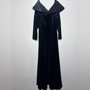 Posh Black Velvet Maxi Gown Dress Boat Neck Cowl Neck Goth Grunge Vamp Prom Med